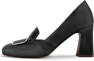 Women Chunky Block Heel Loafer Pumps Buckle Square Toe Slip On Loafer High Heels 3 inch Chunky Heel Buckle Loafers Matte Office Penny Loafers Classic Retro Comfort 4-11 M US