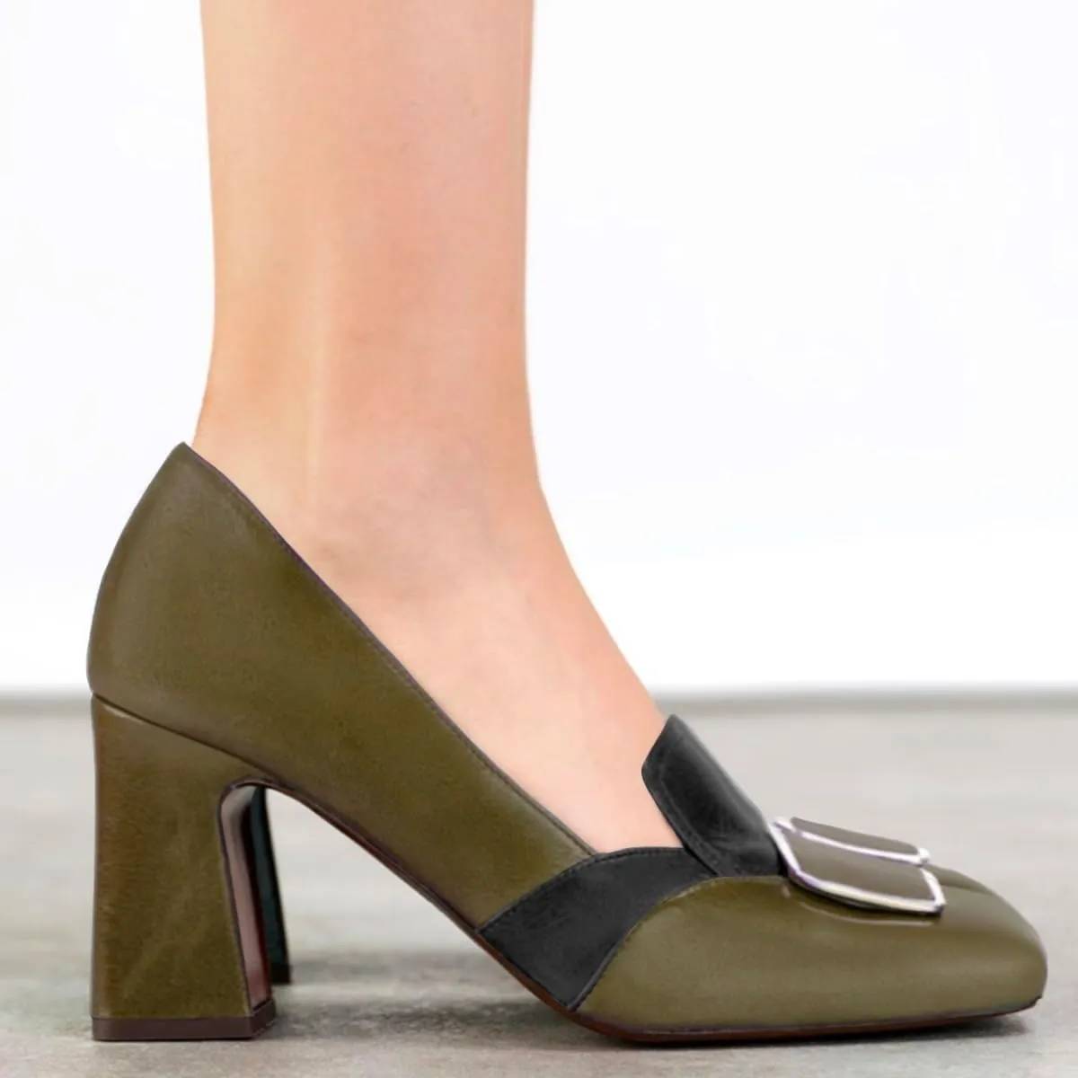 Women Chunky Block Heel Loafer Pumps Buckle Square Toe Slip On Loafer High Heels 3 inch Chunky Heel Buckle Loafers Matte Office Penny Loafers Classic Retro Comfort 4-11 M US