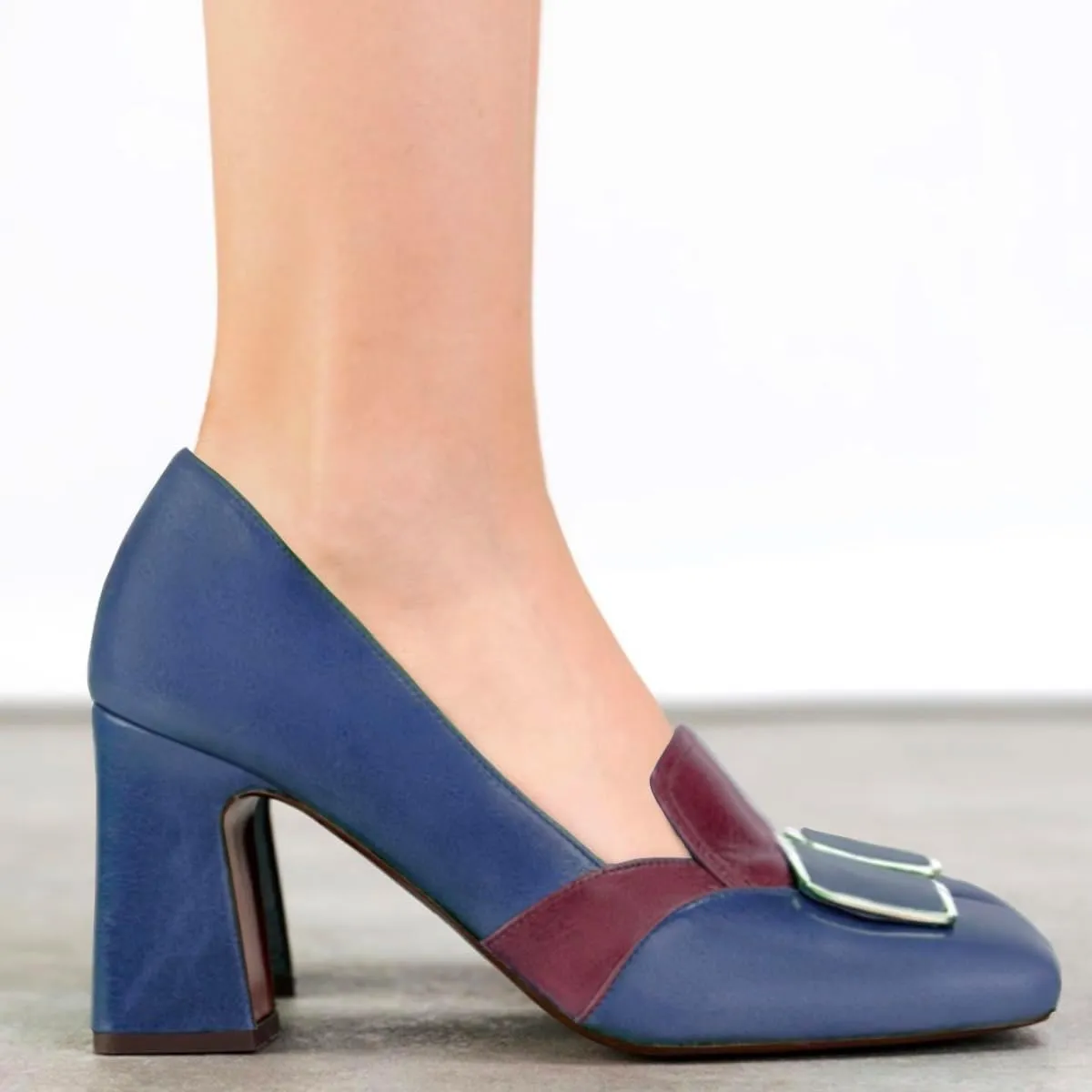 Women Chunky Block Heel Loafer Pumps Buckle Square Toe Slip On Loafer High Heels 3 inch Chunky Heel Buckle Loafers Matte Office Penny Loafers Classic Retro Comfort 4-11 M US