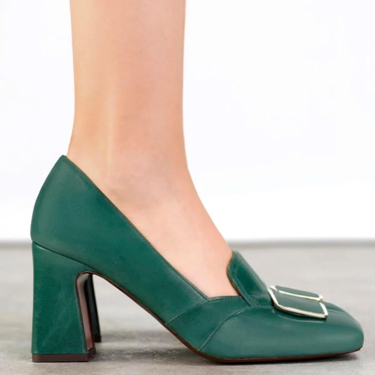 Women Chunky Block Heel Loafer Pumps Buckle Square Toe Slip On Loafer High Heels 3 inch Chunky Heel Buckle Loafers Matte Office Penny Loafers Classic Retro Comfort 4-11 M US