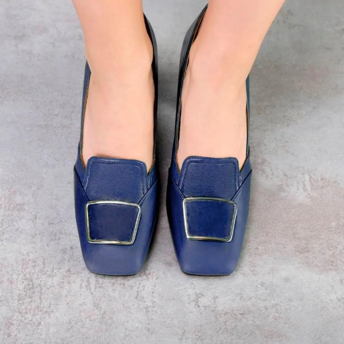 Women Chunky Block Heel Loafer Pumps Buckle Square Toe Slip On Loafer High Heels 3 inch Chunky Heel Buckle Loafers Matte Office Penny Loafers Classic Retro Comfort 4-11 M US