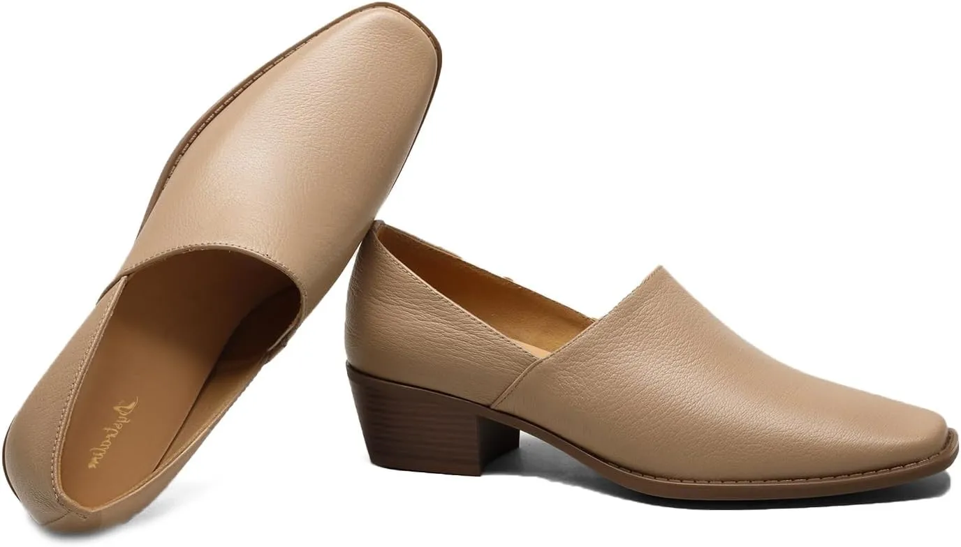 Women Chunky Block Heel Loafers Square Toe Slip on Loafer Pumps 2 inch Thick Heel Loafer Shoes Matte Classic Basic Office Ladies Work Shoes Loafer Heels Comfort Causal 4-11 M US