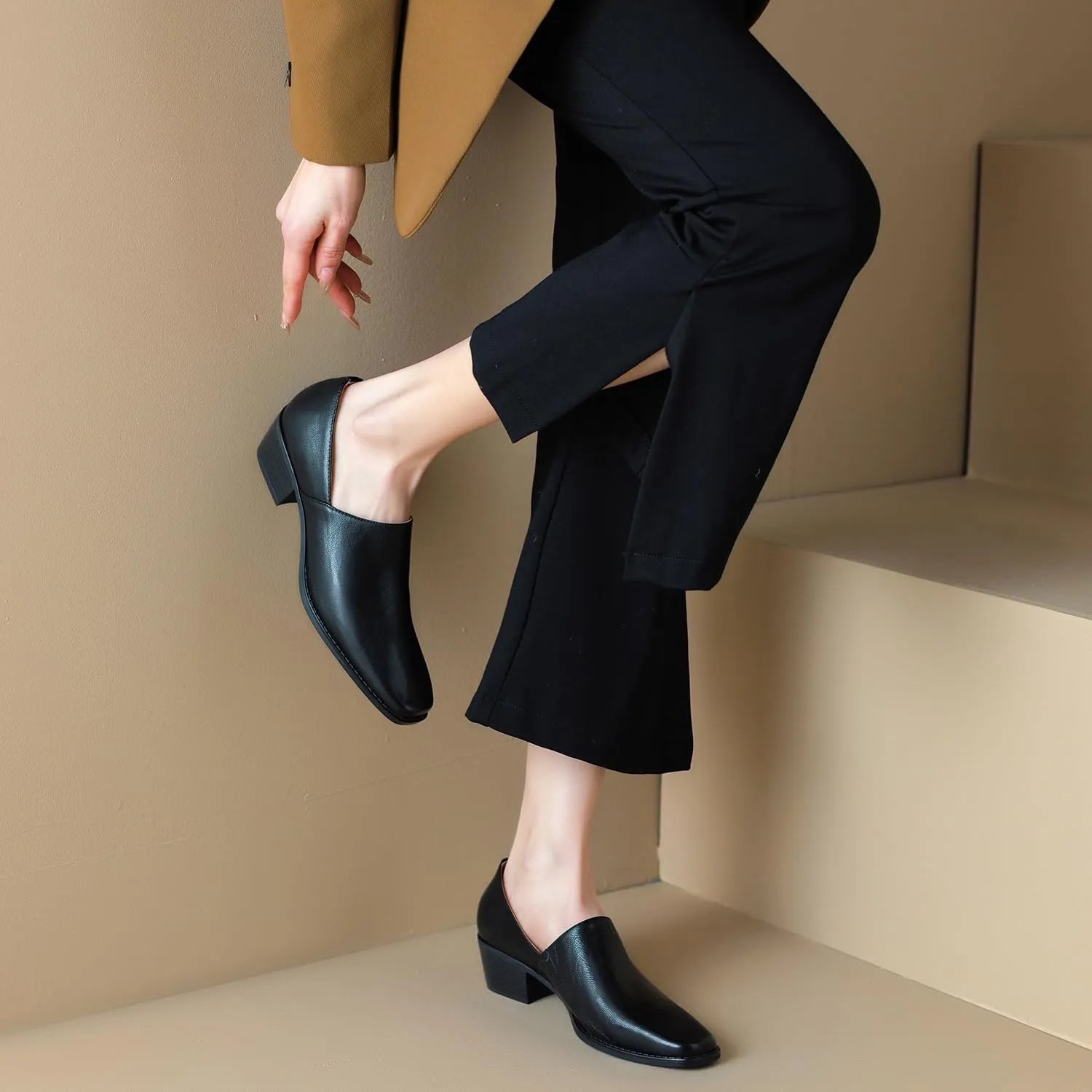 Women Chunky Block Heel Loafers Square Toe Slip on Loafer Pumps 2 inch Thick Heel Loafer Shoes Matte Classic Basic Office Ladies Work Shoes Loafer Heels Comfort Causal 4-11 M US