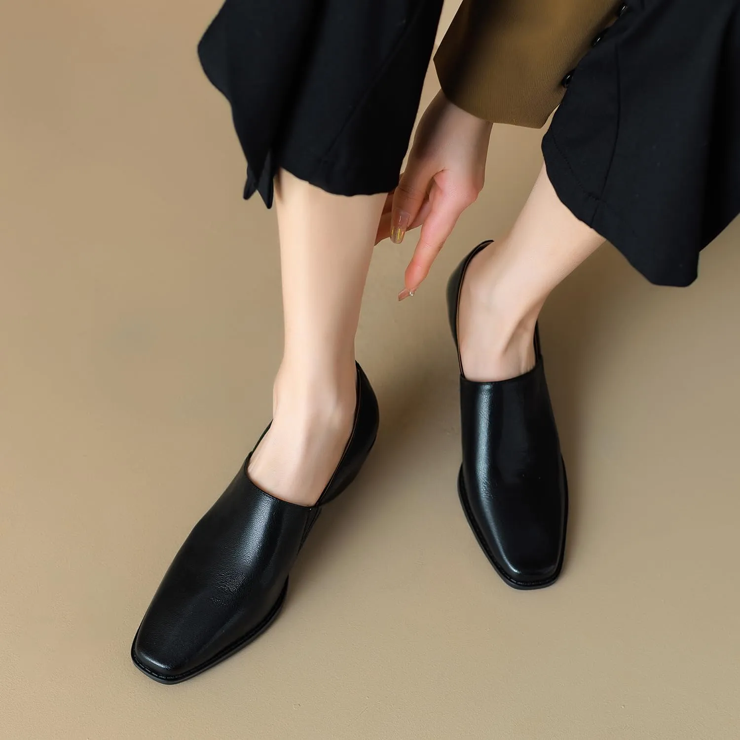 Women Chunky Block Heel Loafers Square Toe Slip on Loafer Pumps 2 inch Thick Heel Loafer Shoes Matte Classic Basic Office Ladies Work Shoes Loafer Heels Comfort Causal 4-11 M US
