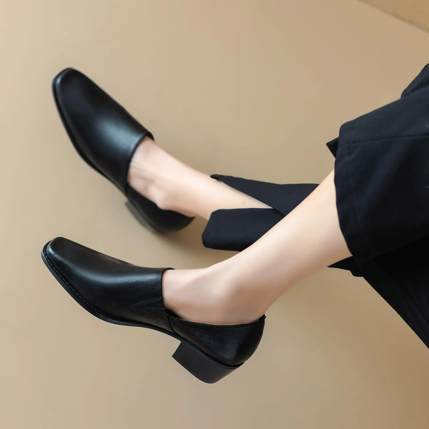 Women Chunky Block Heel Loafers Square Toe Slip on Loafer Pumps 2 inch Thick Heel Loafer Shoes Matte Classic Basic Office Ladies Work Shoes Loafer Heels Comfort Causal 4-11 M US