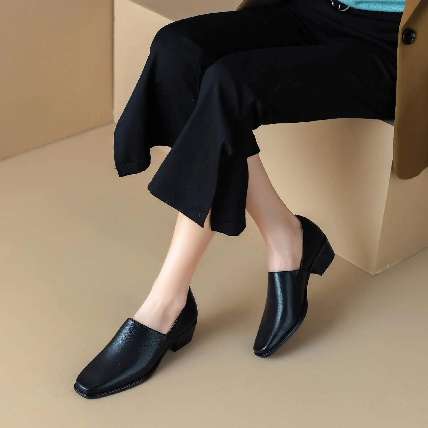 Women Chunky Block Heel Loafers Square Toe Slip on Loafer Pumps 2 inch Thick Heel Loafer Shoes Matte Classic Basic Office Ladies Work Shoes Loafer Heels Comfort Causal 4-11 M US