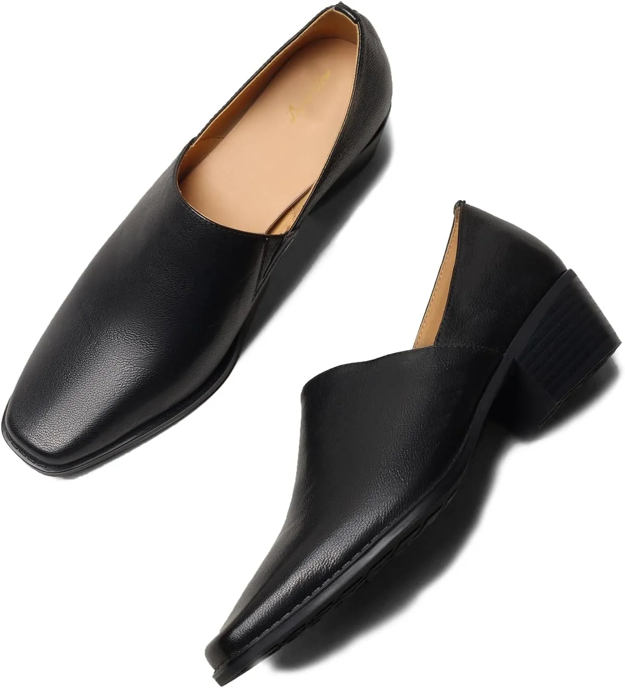 Women Chunky Block Heel Loafers Square Toe Slip on Loafer Pumps 2 inch Thick Heel Loafer Shoes Matte Classic Basic Office Ladies Work Shoes Loafer Heels Comfort Causal 4-11 M US