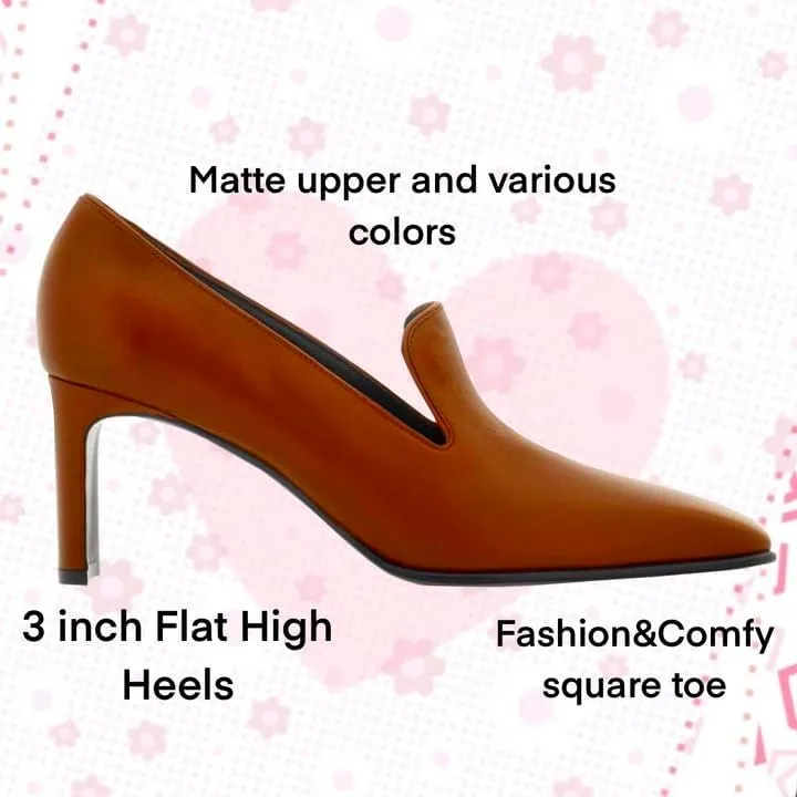Women Chunky High Heel Loafers Pumps Square Toe Slip on Pumps Dress Heels Matte 3 inch Block Heel Loafer Shoes Classic Causal Fashion Oxford Loafer Heels Professional Office 4-11 M US