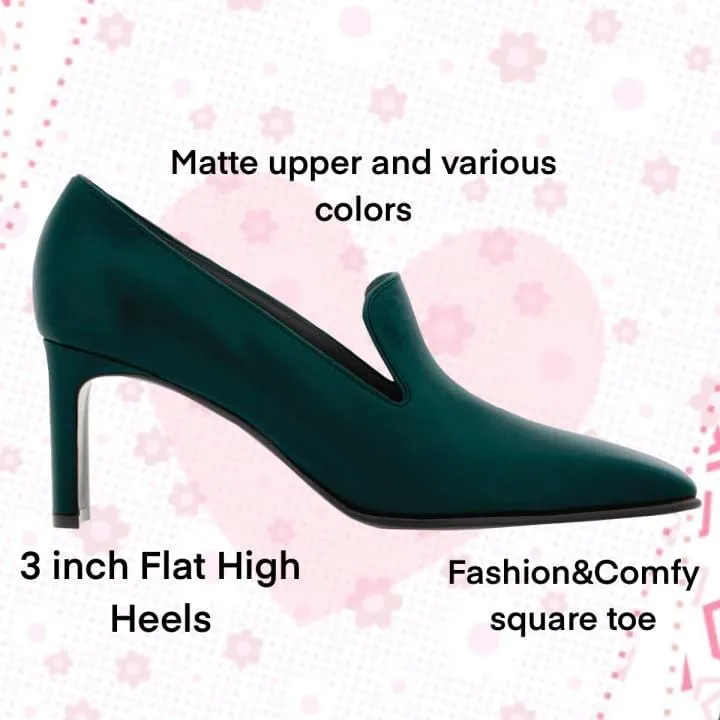 Women Chunky High Heel Loafers Pumps Square Toe Slip on Pumps Dress Heels Matte 3 inch Block Heel Loafer Shoes Classic Causal Fashion Oxford Loafer Heels Professional Office 4-11 M US