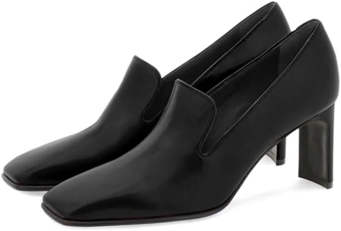 Women Chunky High Heel Loafers Pumps Square Toe Slip on Pumps Dress Heels Matte 3 inch Block Heel Loafer Shoes Classic Causal Fashion Oxford Loafer Heels Professional Office 4-11 M US