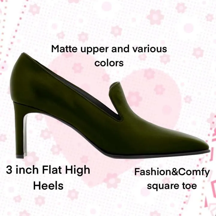 Women Chunky High Heel Loafers Pumps Square Toe Slip on Pumps Dress Heels Matte 3 inch Block Heel Loafer Shoes Classic Causal Fashion Oxford Loafer Heels Professional Office 4-11 M US