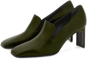 Women Chunky High Heel Loafers Pumps Square Toe Slip on Pumps Dress Heels Matte 3 inch Block Heel Loafer Shoes Classic Causal Fashion Oxford Loafer Heels Professional Office 4-11 M US