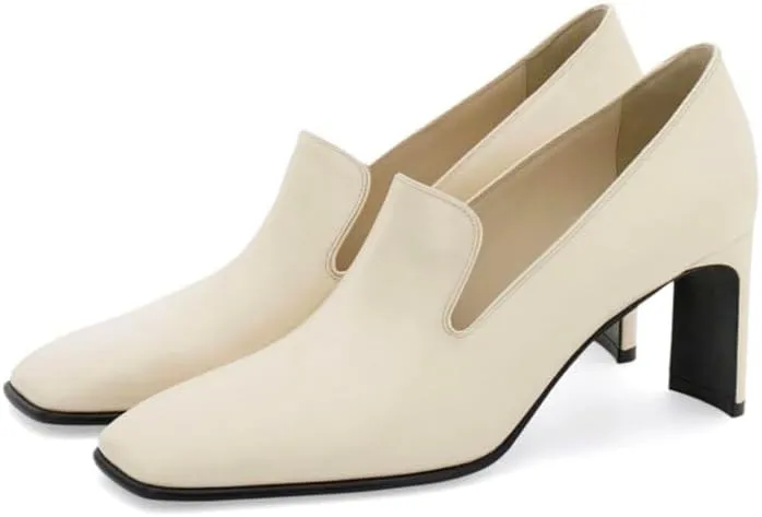 Women Chunky High Heel Loafers Pumps Square Toe Slip on Pumps Dress Heels Matte 3 inch Block Heel Loafer Shoes Classic Causal Fashion Oxford Loafer Heels Professional Office 4-11 M US