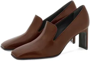 Women Chunky High Heel Loafers Pumps Square Toe Slip on Pumps Dress Heels Matte 3 inch Block Heel Loafer Shoes Classic Causal Fashion Oxford Loafer Heels Professional Office 4-11 M US