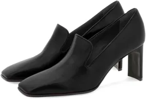 Women Chunky High Heel Loafers Pumps Square Toe Slip on Pumps Dress Heels Matte 3 inch Block Heel Loafer Shoes Classic Causal Fashion Oxford Loafer Heels Professional Office 4-11 M US