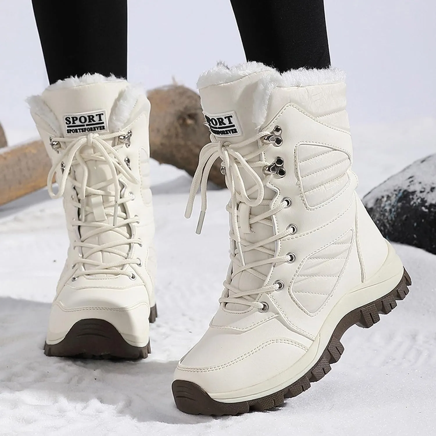 Women Snow Boots Winter Shoes Warm Faux Fur Lined Winter Snow Boots Anti-Slip Walking Outdoor Boot Mid Calf Snow Boots