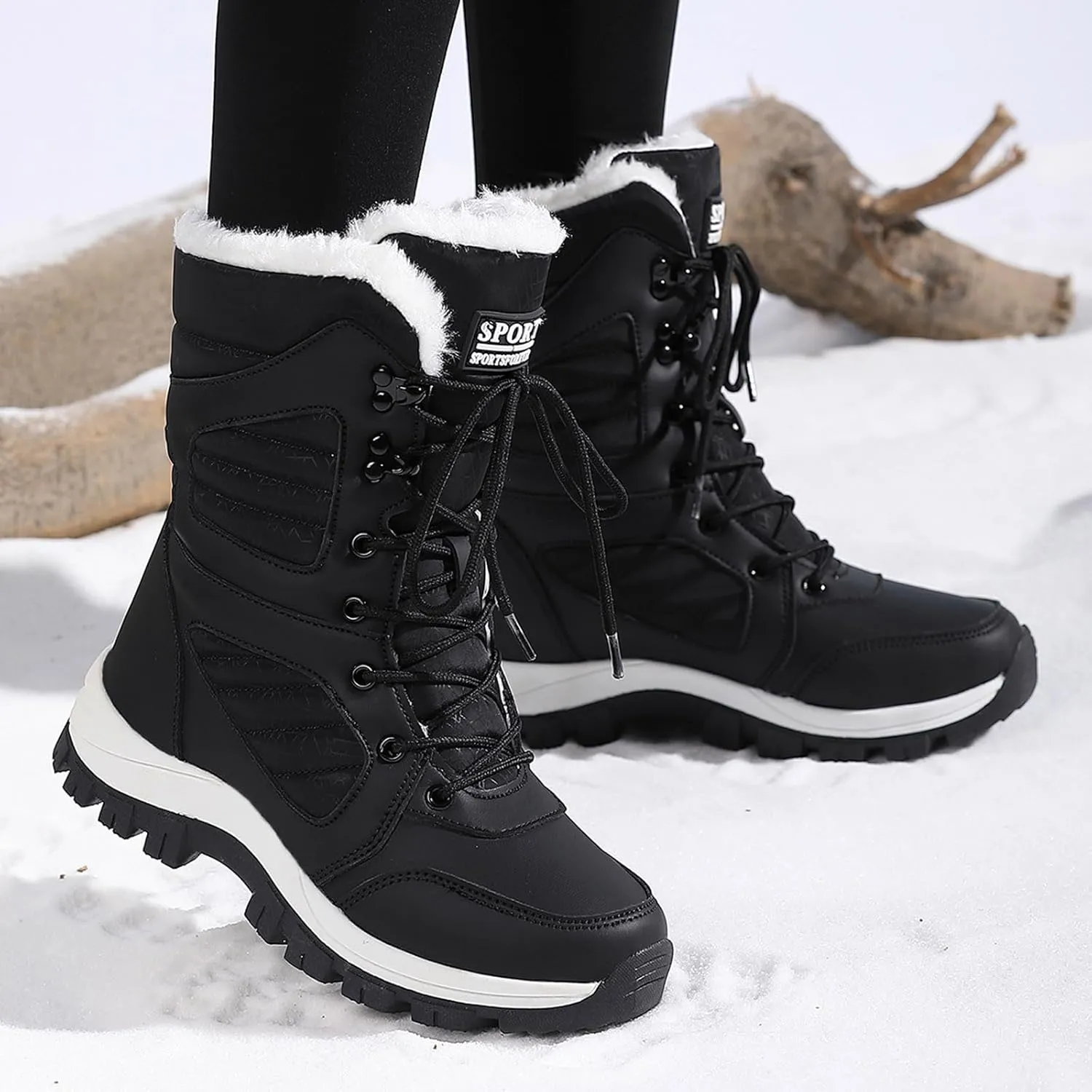 Women Snow Boots Winter Shoes Warm Faux Fur Lined Winter Snow Boots Anti-Slip Walking Outdoor Boot Mid Calf Snow Boots