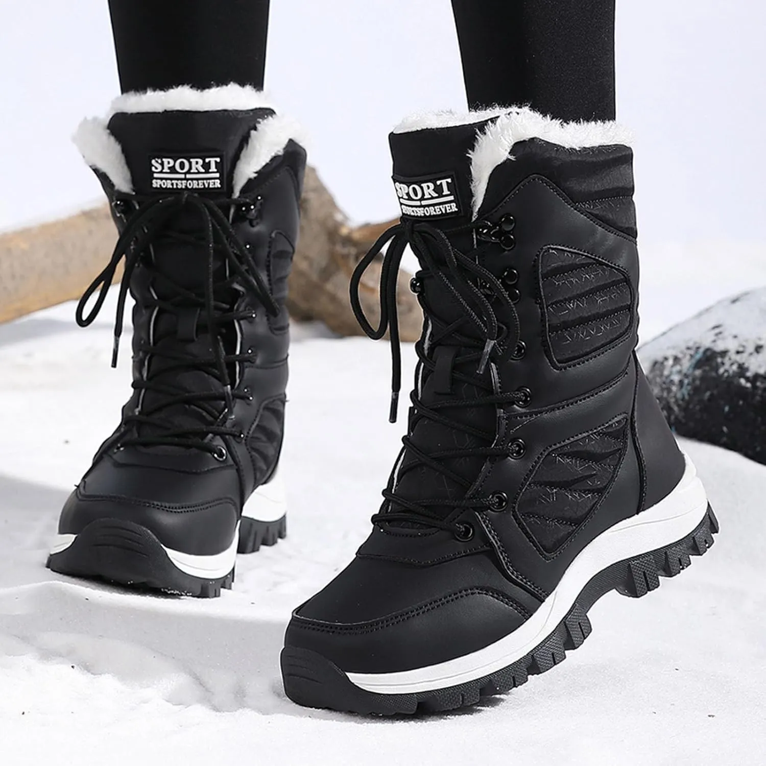 Women Snow Boots Winter Shoes Warm Faux Fur Lined Winter Snow Boots Anti-Slip Walking Outdoor Boot Mid Calf Snow Boots