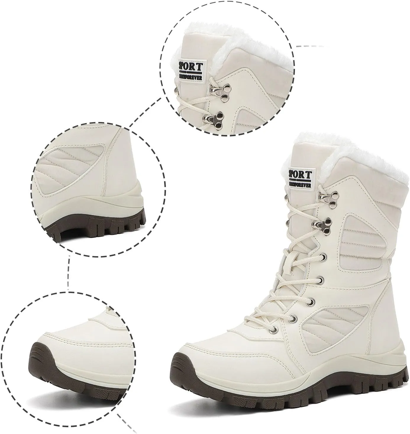 Women Snow Boots Winter Shoes Warm Faux Fur Lined Winter Snow Boots Anti-Slip Walking Outdoor Boot Mid Calf Snow Boots