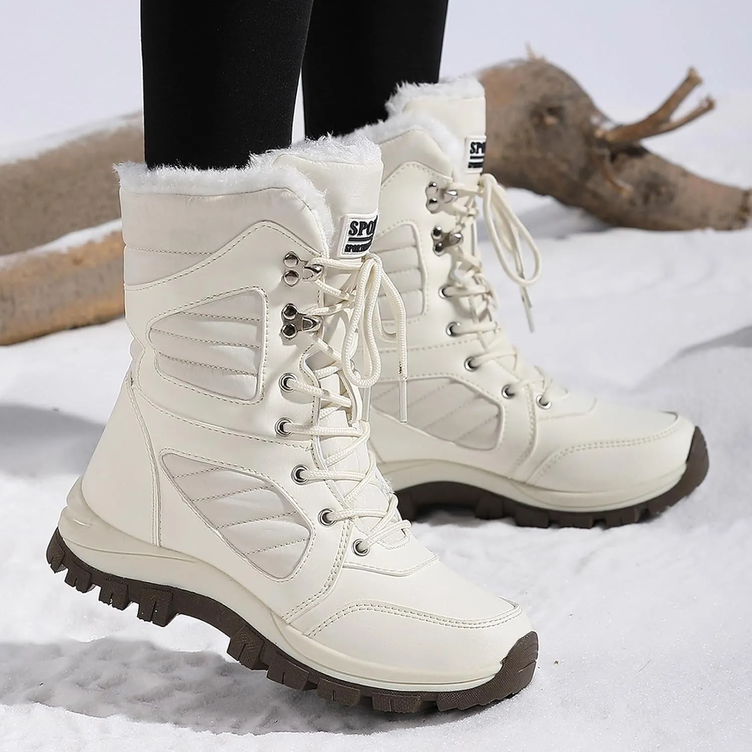 Women Snow Boots Winter Shoes Warm Faux Fur Lined Winter Snow Boots Anti-Slip Walking Outdoor Boot Mid Calf Snow Boots