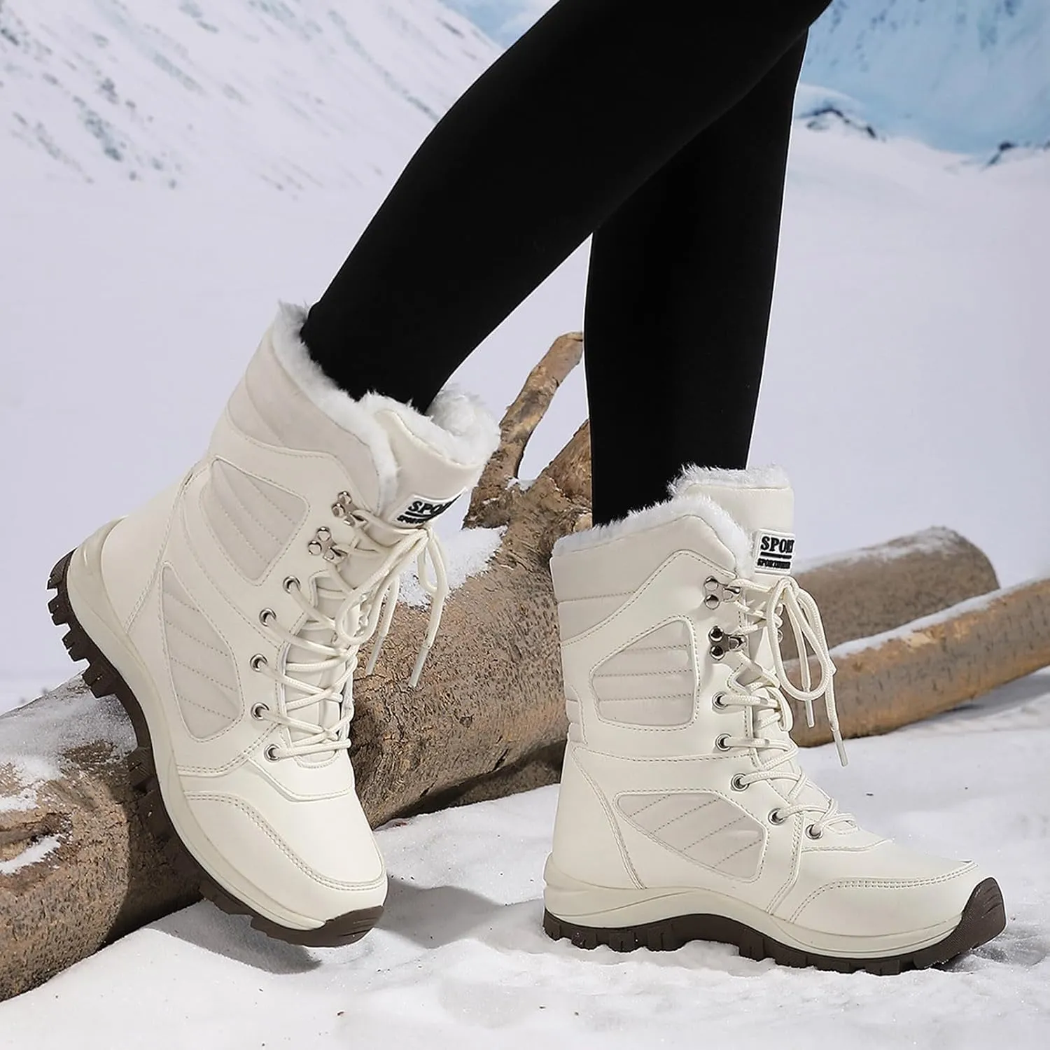 Women Snow Boots Winter Shoes Warm Faux Fur Lined Winter Snow Boots Anti-Slip Walking Outdoor Boot Mid Calf Snow Boots