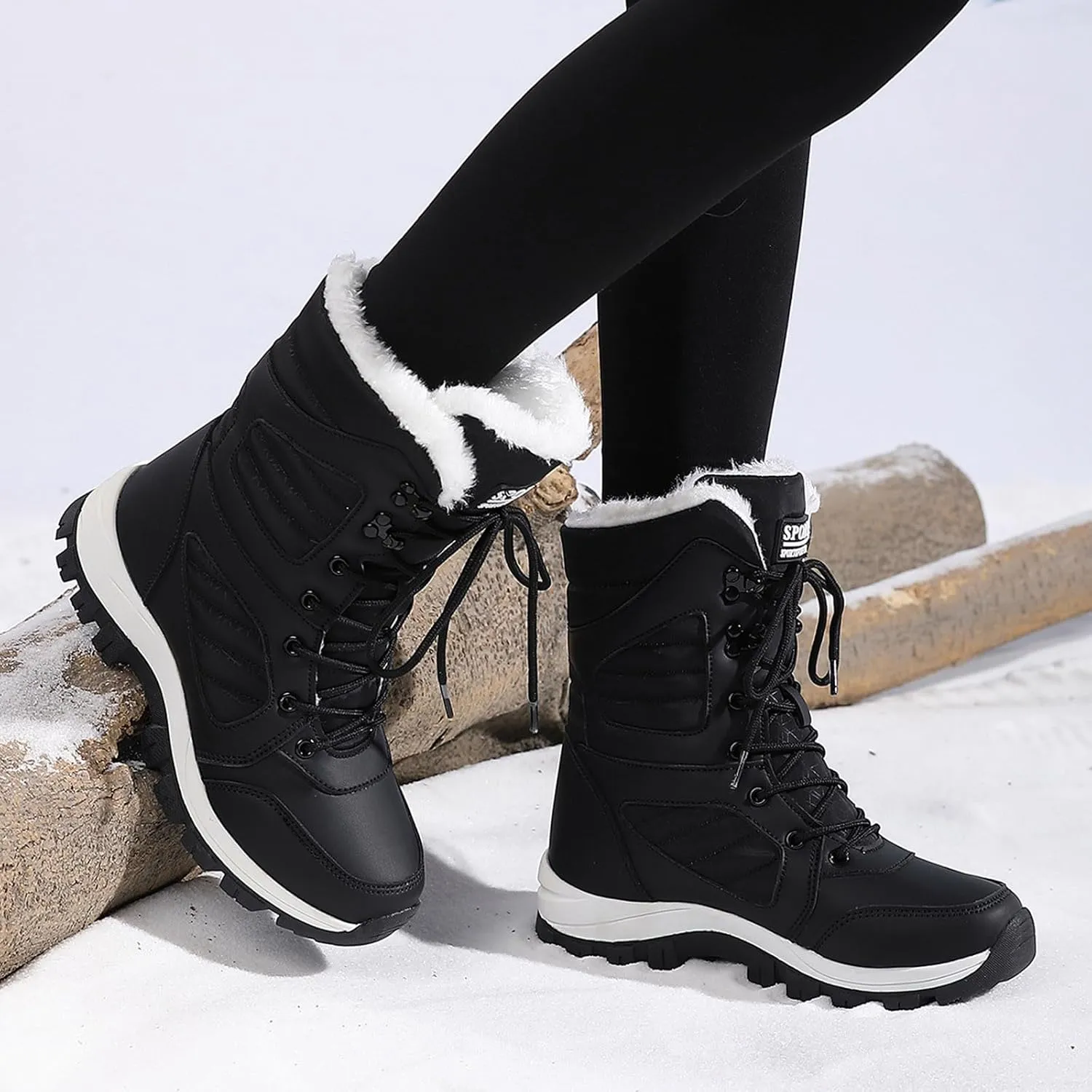 Women Snow Boots Winter Shoes Warm Faux Fur Lined Winter Snow Boots Anti-Slip Walking Outdoor Boot Mid Calf Snow Boots