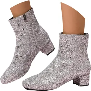 Womens Ankle Boots Sparkly Glitter Dress Boots Chunky Low Heel Short Fall Boots with Zipper Wedding Party Dress Shoes