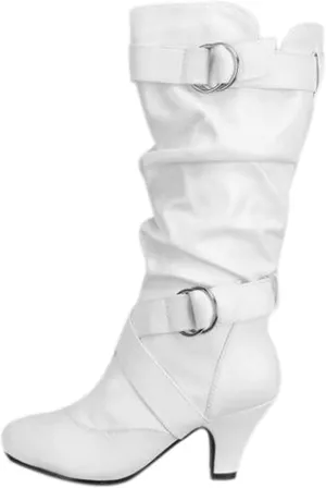 Women's Boots Mid Calf Chunky Heel Dress Boots Buckle Strap Slouchy Leather Side Zipper Pointed Toe Comfortable Western Cowboy Boots