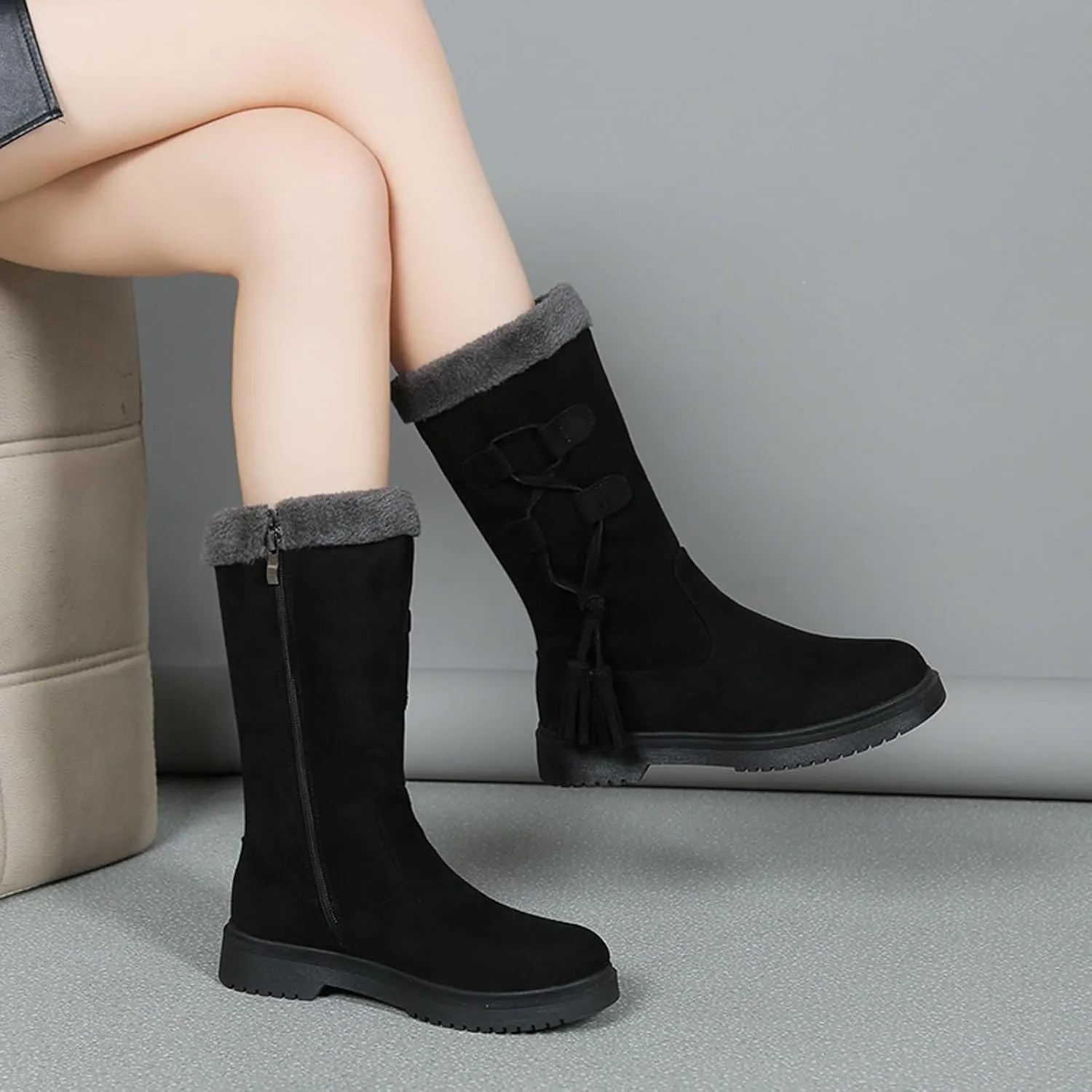 Women's Boots Mid Calf Snow Winter Boots for Women Warm Mid-Calf Boots Lined Non Slip Outdoor Casual Mid Calf Boots