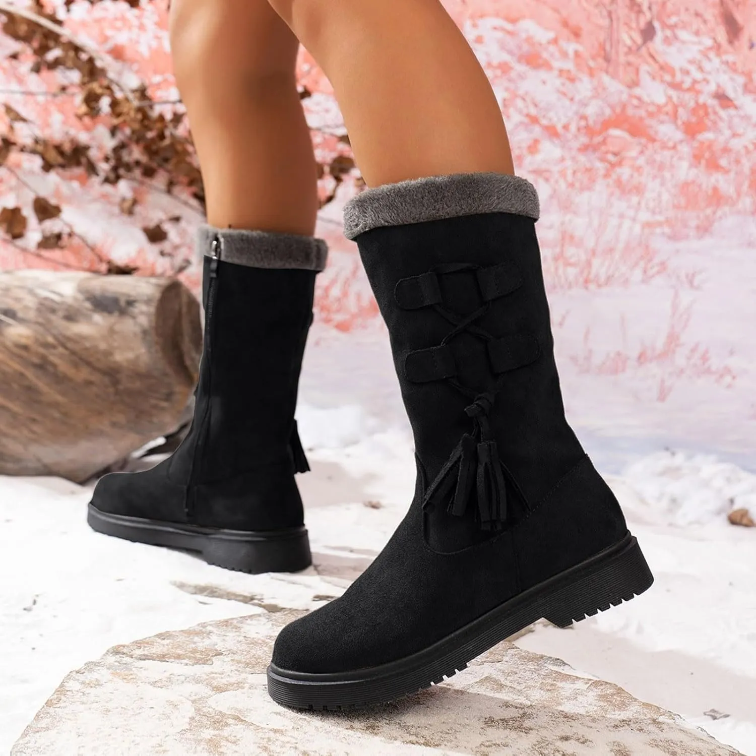 Women's Boots Mid Calf Snow Winter Boots for Women Warm Mid-Calf Boots Lined Non Slip Outdoor Casual Mid Calf Boots