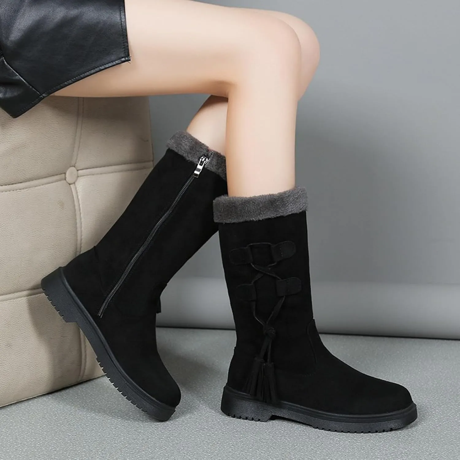 Women's Boots Mid Calf Snow Winter Boots for Women Warm Mid-Calf Boots Lined Non Slip Outdoor Casual Mid Calf Boots