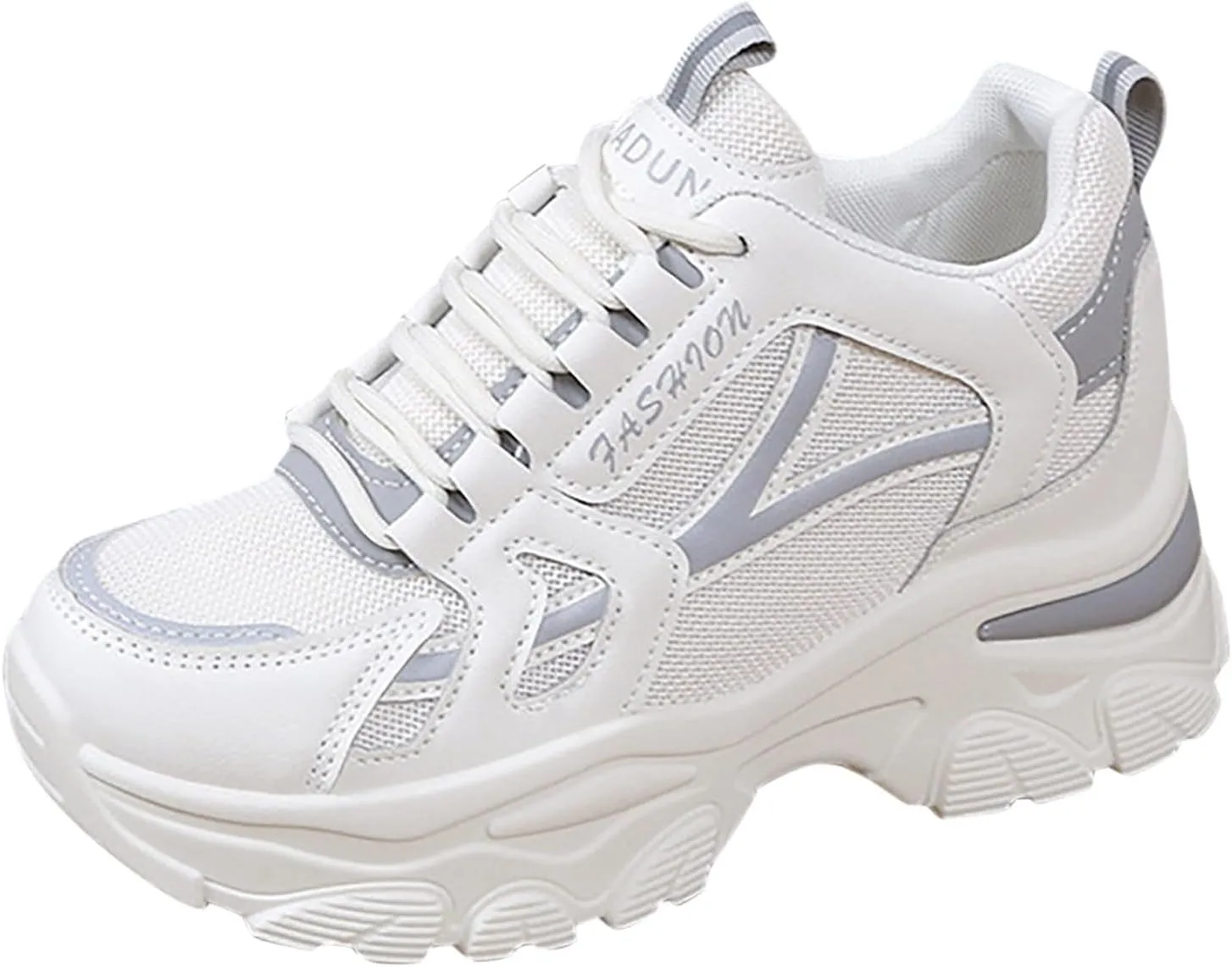 Womens Fashion Platform Sneakers Breathable White Leather Mesh Teenage Girls Comfort Casual Sport Walking Shoes Arch support