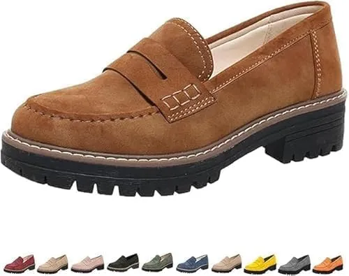 Womens Loafers Shoes Suede Platform Chunky Loafers Lug Sole Comfortable Slip On Work Office Business Casual Dress Shoes