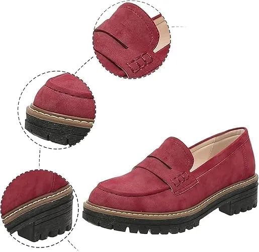 Womens Loafers Shoes Suede Platform Chunky Loafers Lug Sole Comfortable Slip On Work Office Business Casual Dress Shoes