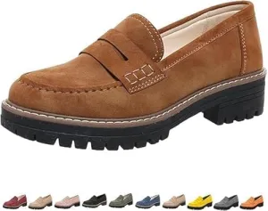 Womens Loafers Shoes Suede Platform Chunky Loafers Lug Sole Comfortable Slip On Work Office Business Casual Dress Shoes