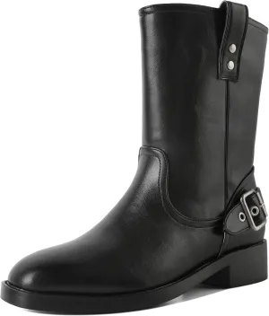 Women's Mid-Calf Boots Chunky Heel Ankle Booties Low Heels Boots 1.4 Inch Western Cowboy Boots