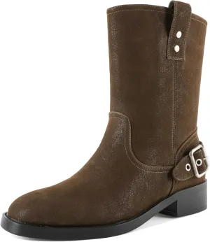 Women's Mid-Calf Boots Chunky Heel Ankle Booties Low Heels Boots 1.4 Inch Western Cowboy Boots