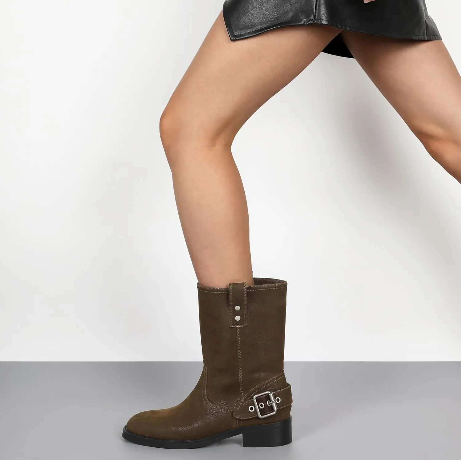 Women's Mid-Calf Boots Chunky Heel Ankle Booties Low Heels Boots 1.4 Inch Western Cowboy Boots