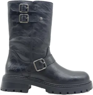 Women's Mid-Calf Boots with Side Zipper and Adjustable Buckle Strap