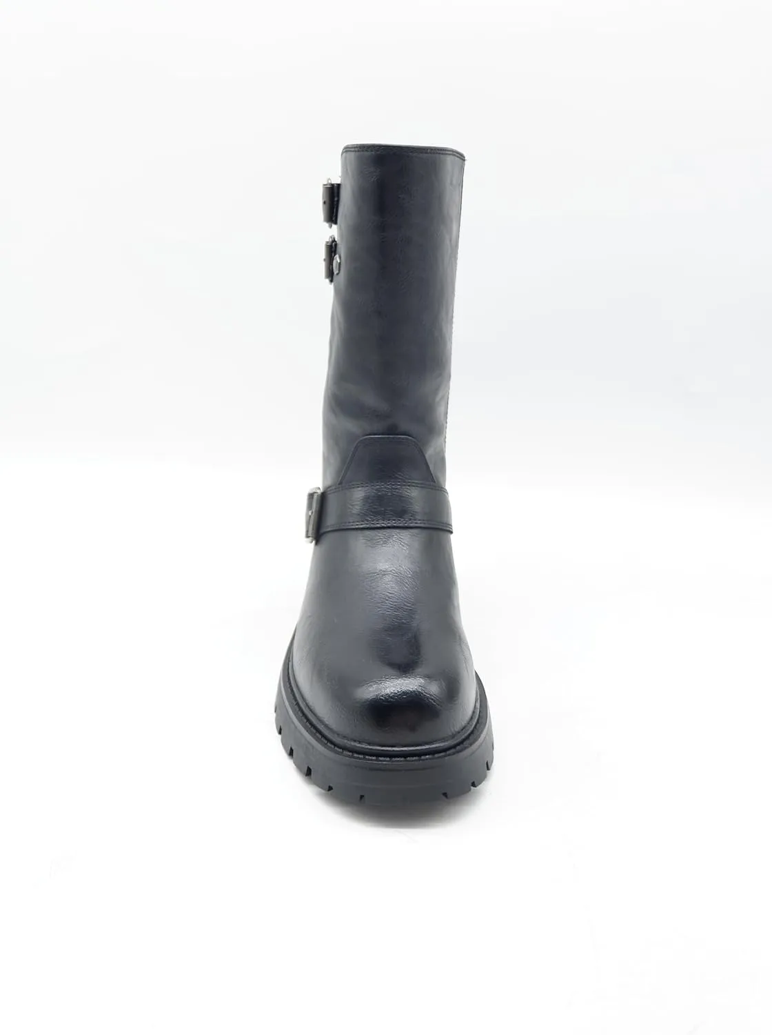 Women's Mid-Calf Boots with Side Zipper and Adjustable Buckle Strap