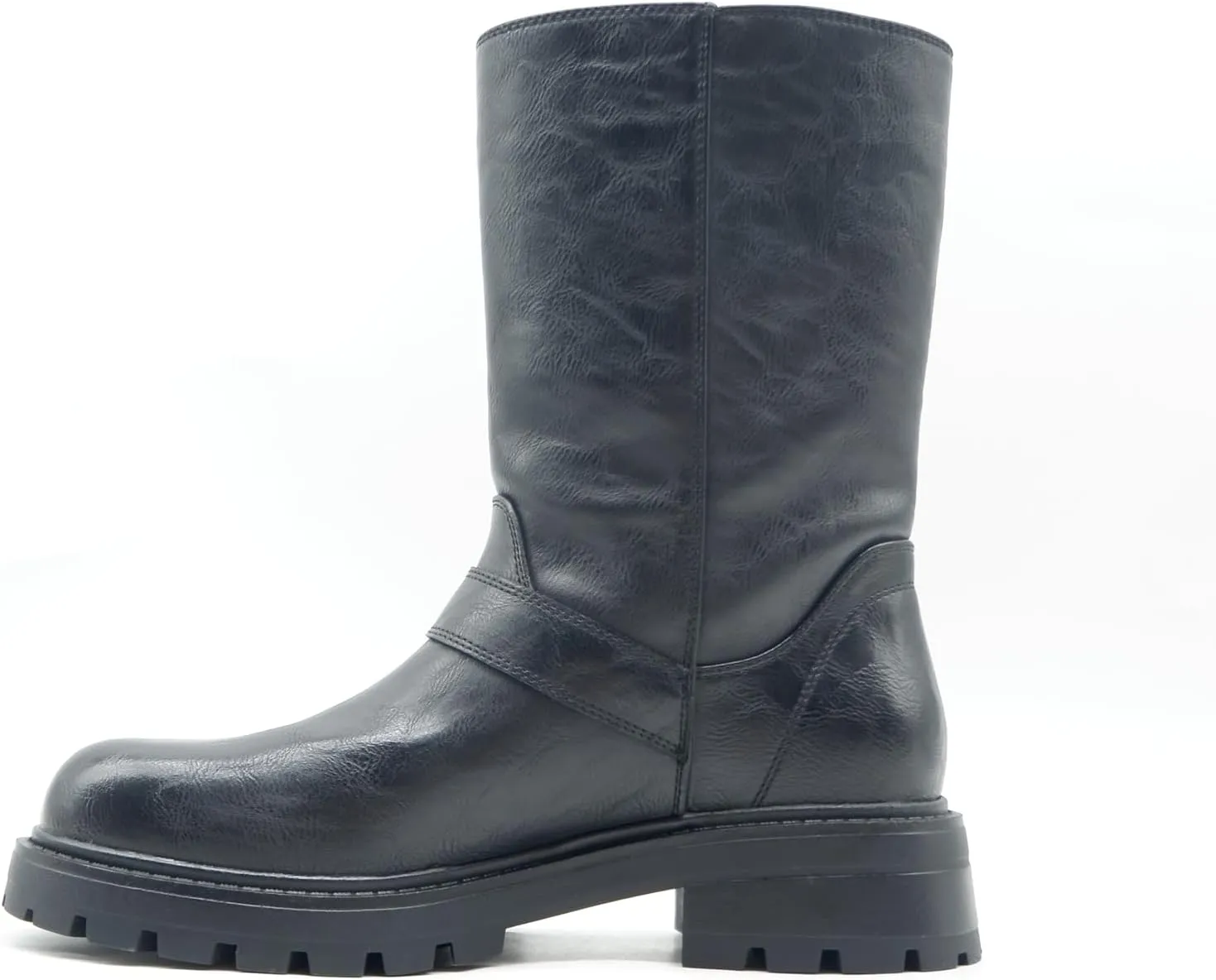 Women's Mid-Calf Boots with Side Zipper and Adjustable Buckle Strap