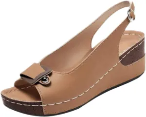 Women's Peep Toe Bow Hollow Out Slingback Platform Wedge Sandals Summer Stylish Sandals High Heel Sandals