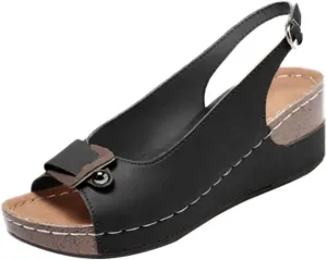 Women's Peep Toe Bow Hollow Out Slingback Platform Wedge Sandals Summer Stylish Sandals High Heel Sandals