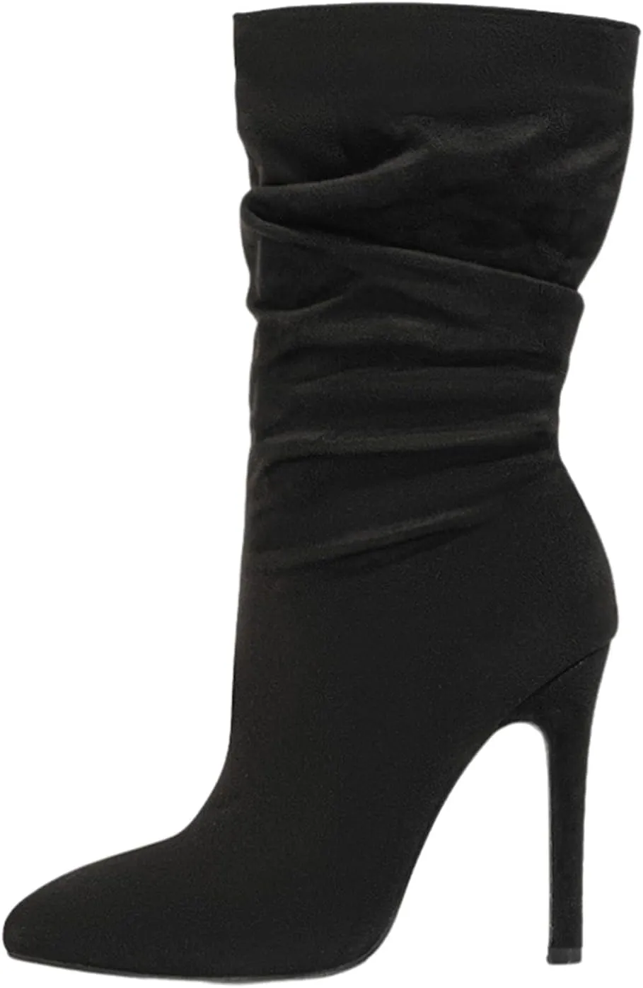Women'S Pointed Toe Stiletto Heels Casual Mid-Calf Boots With Side Zipper,Soft Suede Slouchy Pleated High Heel Short Boots,Sexy Party Dress Boots