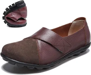 Womens Suede Leather Loafers, Ladies Leather Slip On Flat Loafers Low Top Casual Walking Nurse Shoes, Flat Outdoor Versatile Trendy Driving Moccasin Shoes for Women(Size:10.5,Color:Brown)
