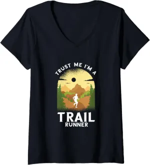 Womens Trail Running Trust Me Trail Runner Mountain Runner V-Neck T-Shirt