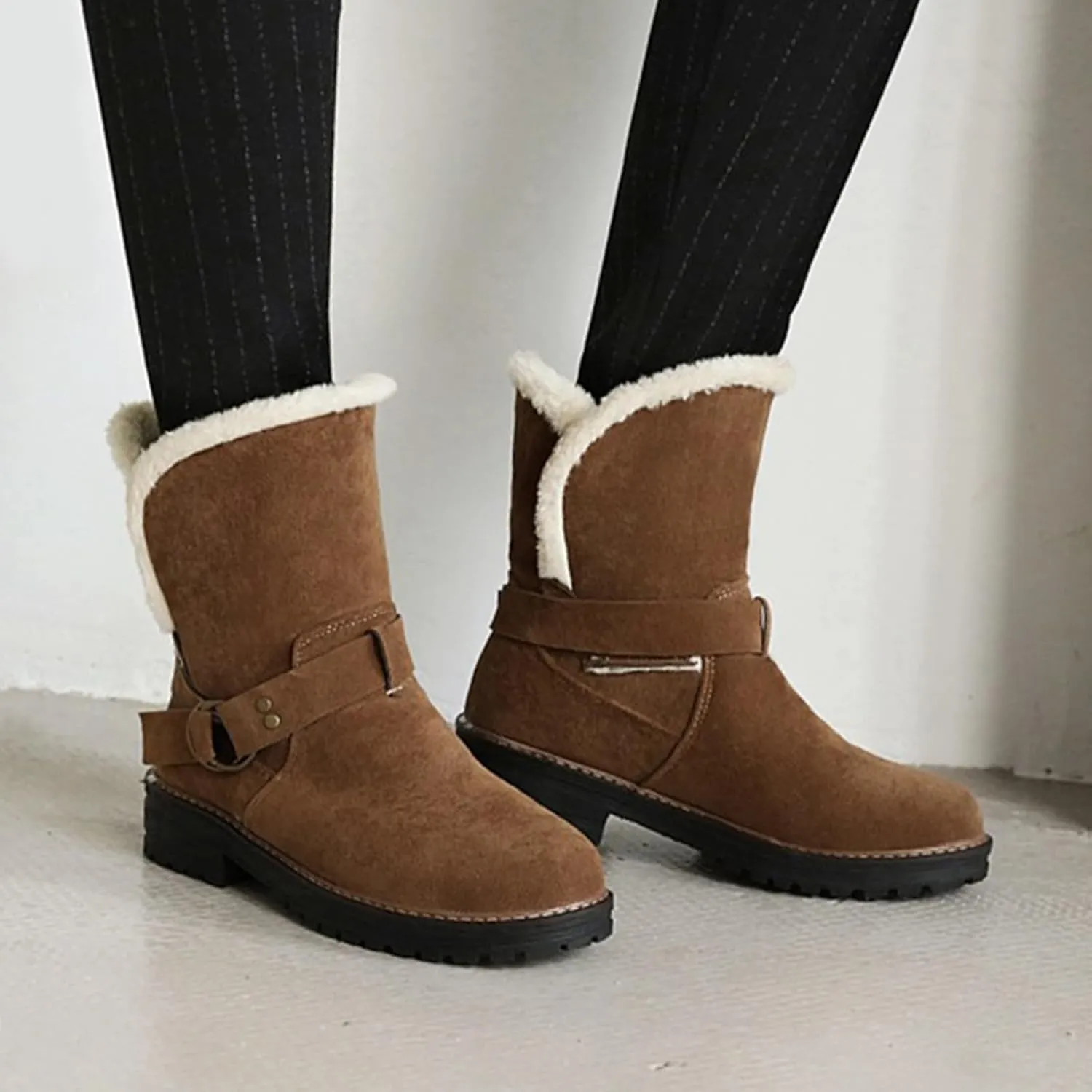 Womens Winter Snow Boots Cute Round Toe Warm Fur Lined Winter Suede Women's Slip On Boot Comfortable Winter Boot