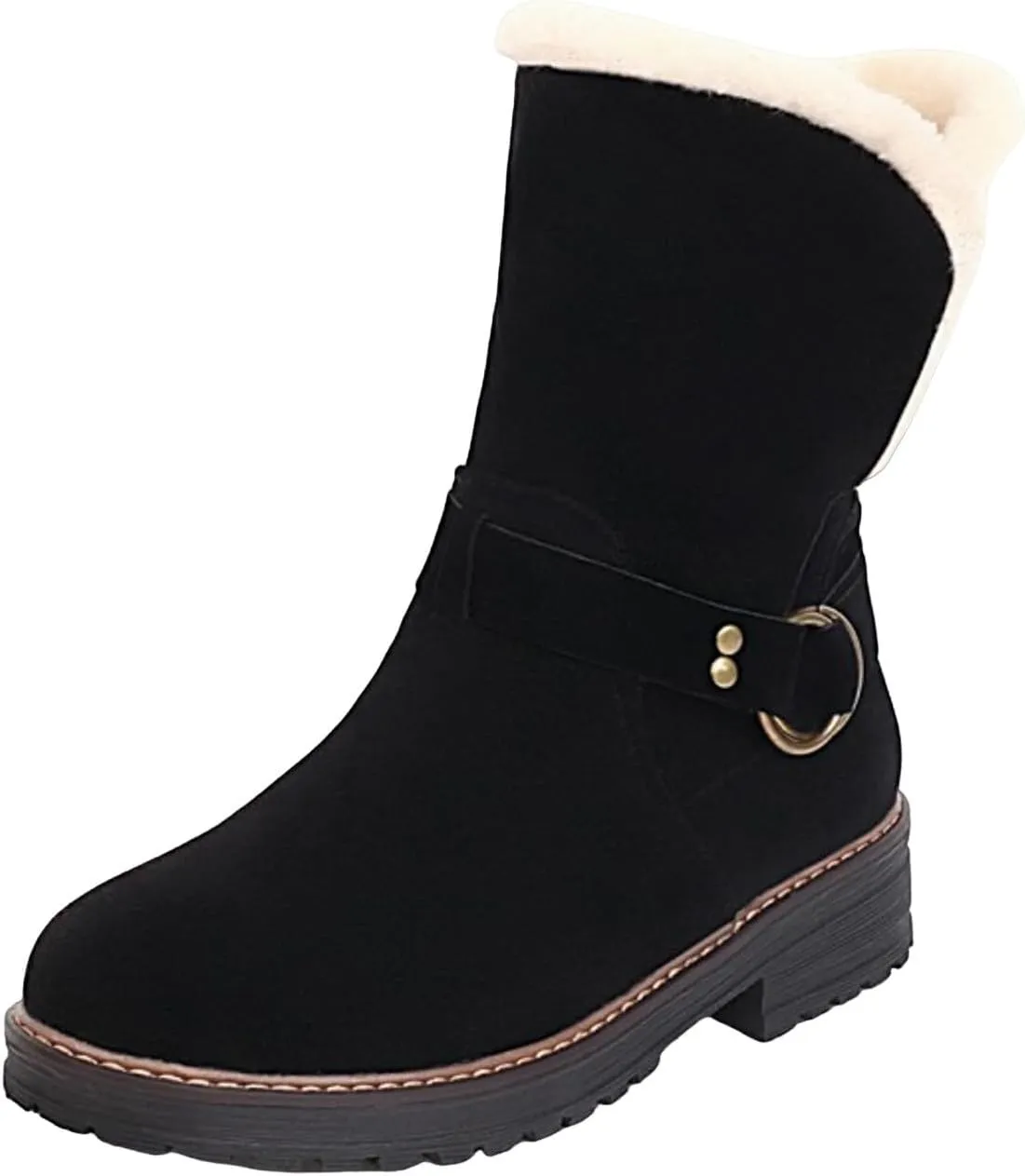 Womens Winter Snow Boots Cute Round Toe Warm Fur Lined Winter Suede Women's Slip On Boot Comfortable Winter Boot