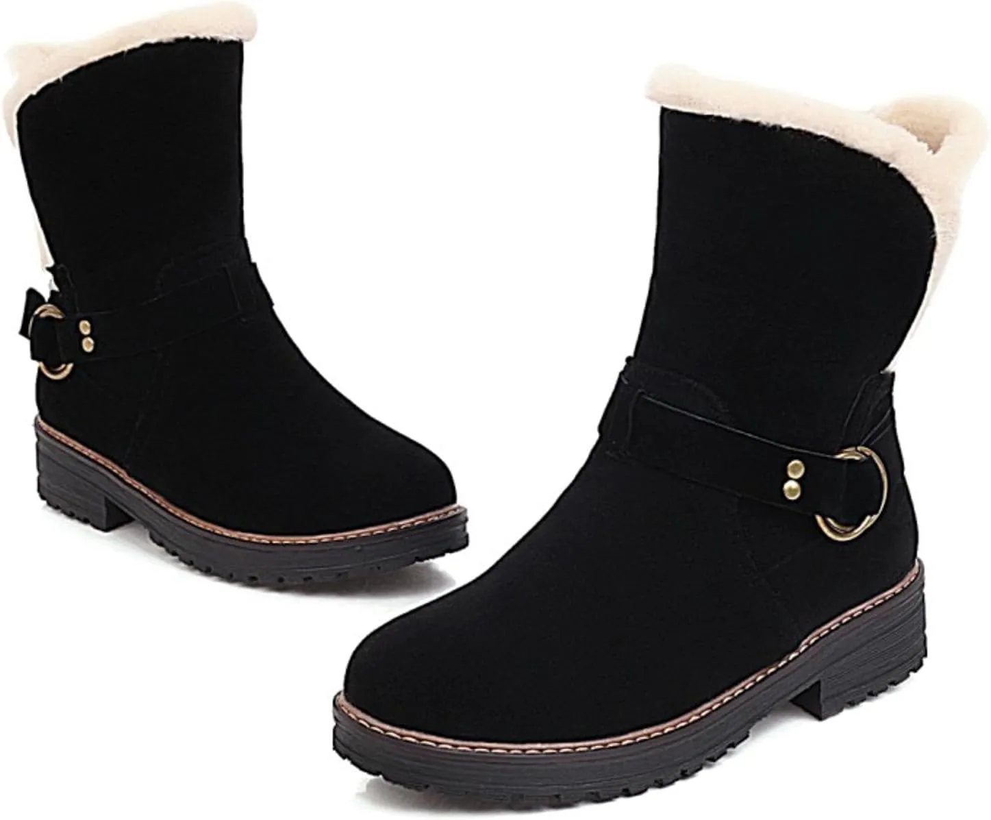 Womens Winter Snow Boots Cute Round Toe Warm Fur Lined Winter Suede Women's Slip On Boot Comfortable Winter Boot