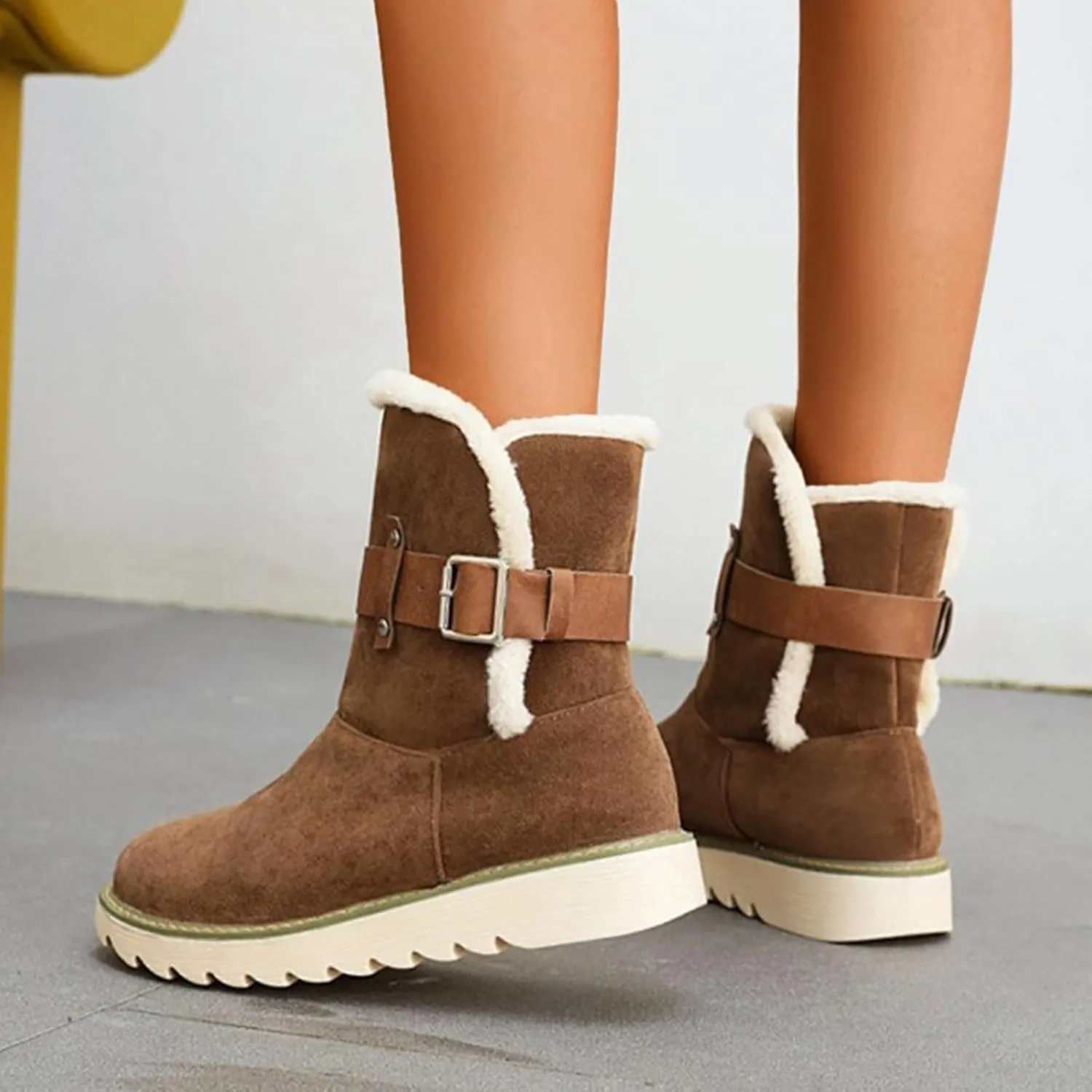 Womens Winter Snow Boots Cute Round Toe Warm Fur Lined Winter Suede Women's Slip On Boot Comfortable Winter Boot